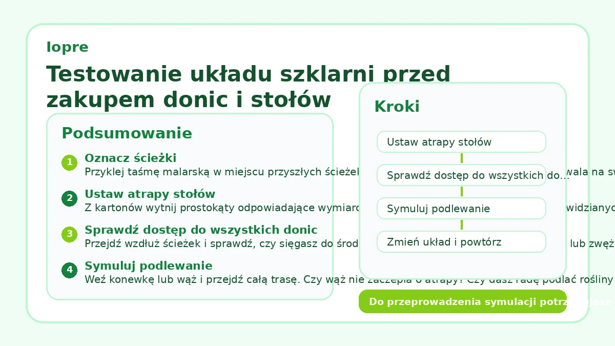 Testowanie układu szklarni przed zakupem donic i stołów